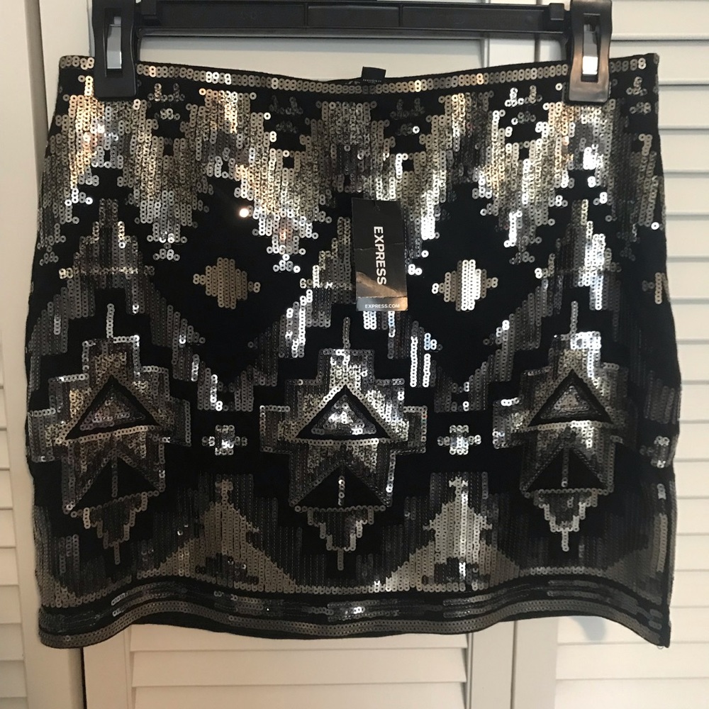 Express black and silver sequined skirt